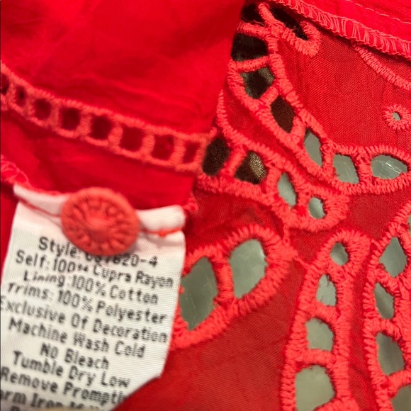 Johnny Was Bright Red Sleeveless Embroidered Eyelet Dress - Size L - Picture 8 of 8